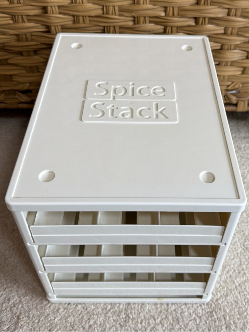 YouCopia Spice Stack Rack Organizer 18 Full Size Bottle Jar 3 Drawers White